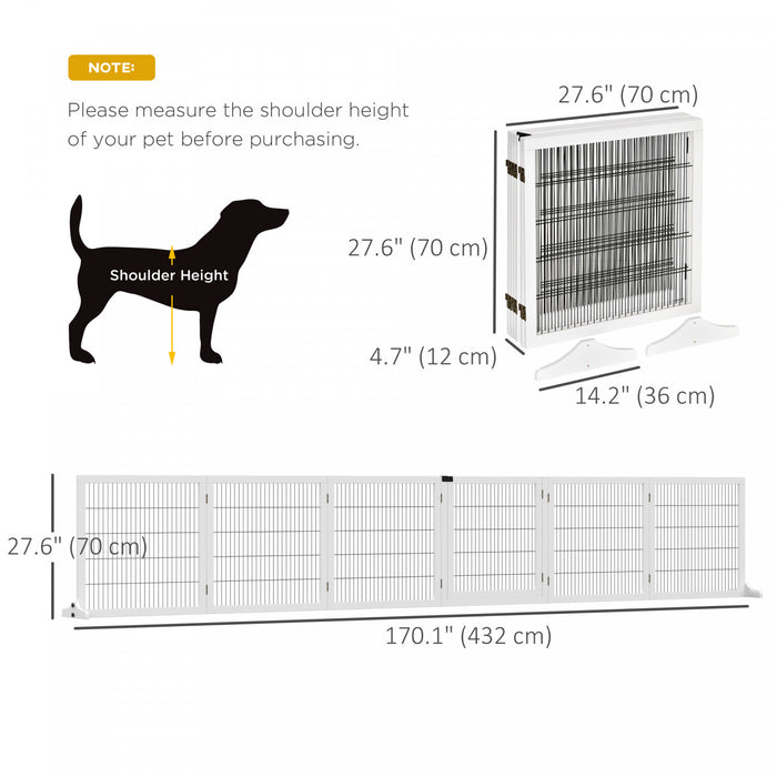 Pawhut Barriere De Securite En Bois Pour Animal Domestique, Barriere De Securite Pour Chien, Cloture Pliable Autoportante, Avec 6 Panneaux, 2 Pieds De Support, Pour Escaliers, Porte, Blanc