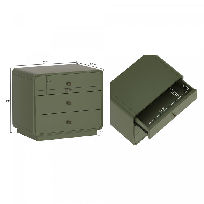 Table de nuit contemporaine Liora 71 cm en vert (3 tiroirs)