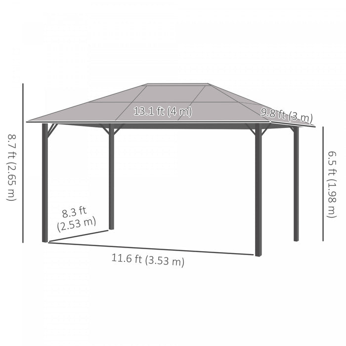 Outsunny 13' X 10' Pavillon De Jardin Tonnelle Gazebo Toit Rigide Auvent Tente De Fete Patio Abri Exterieur Avec Rideaux Et Moustiquaires Gris