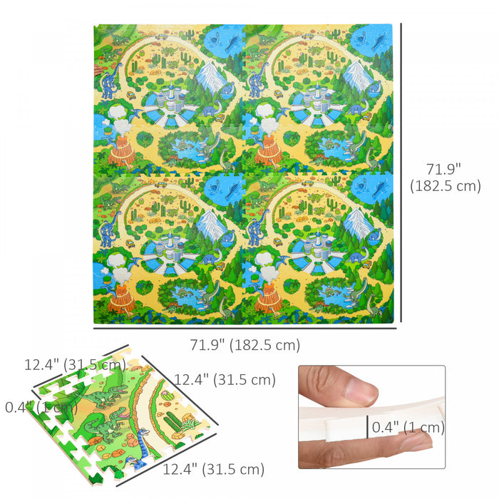 Qaba Kids Foam Puzzle Floor Tiles Tapis De Jeu Pour Tout-petits Pour Bebe 36pcs Apprentissage Anti-derapant Pour Ramper Avec Bordure D'extremite Motif De Terre De Dinosaure 35sqft Eva
