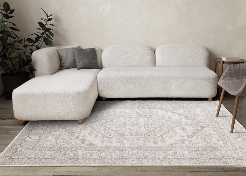 Tapis Fallon blanc gris elegant delave traditionnel, 5'3\" x 7'7\"