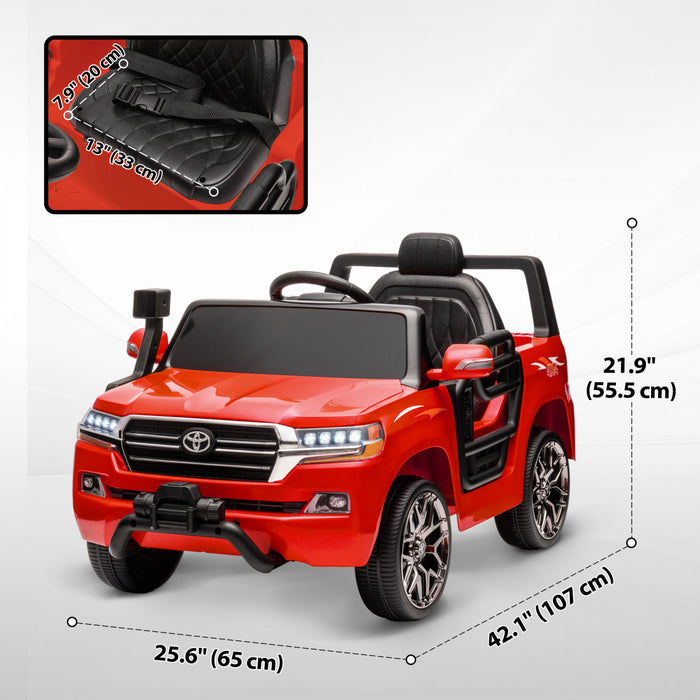 Qaba Voiture Electrique 12 V Pour Enfants, Voiture Pour Enfants Sous Licence Toyota Land Cruiser Avec Telecommande, Suspension A Ressorts, Lumiere Led, Musique, Klaxon, Rouge