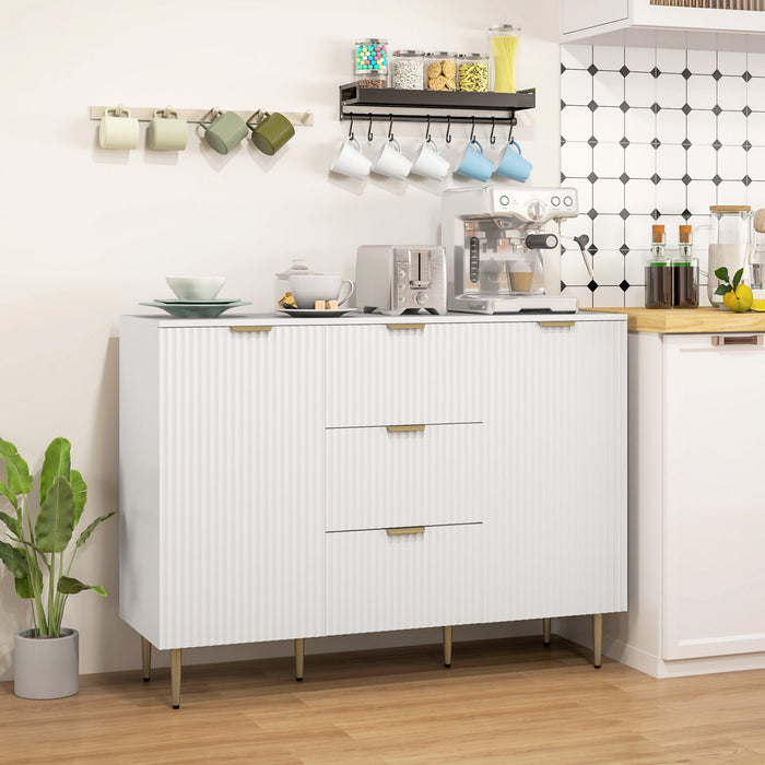 HOMCOM Buffet avec 3 tiroirs et etageres reglables, Blanc