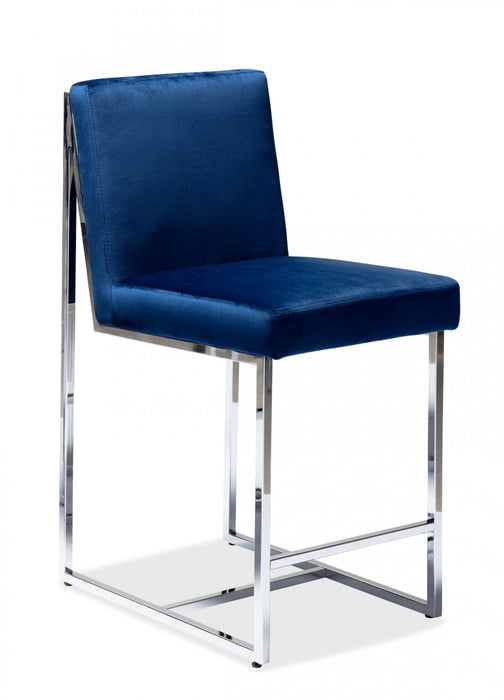 Chaise d'hauteur comptoir Luxembourg, bleu et chrome (ensemble de 2)
