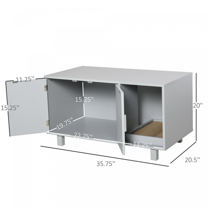 Pawhut Toilettes Pour Chat En Bois Boite A Litiere Pour Animal Domestique Enclos Chaton Maison Table De Chevet Table De Chevet Avec Grattoir Portes Magnetiques Gris