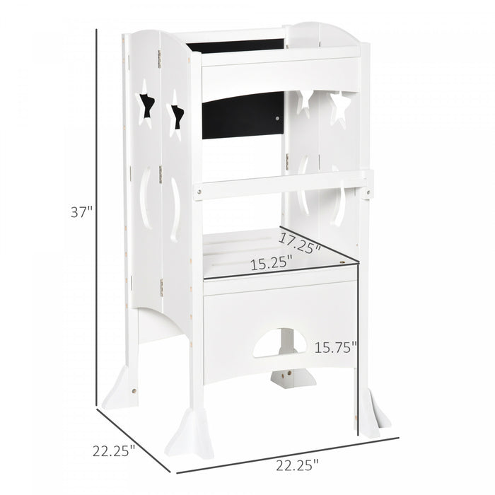 Qaba Tour D'apprentissage Tour D'observation Pour Enfants De 3 A 6 Ans Avec Tableau Noir Style Moderne Et Elegant Materiau En Mdf Solide Pour Cuisine Toilettes Salle A Manger Blanc