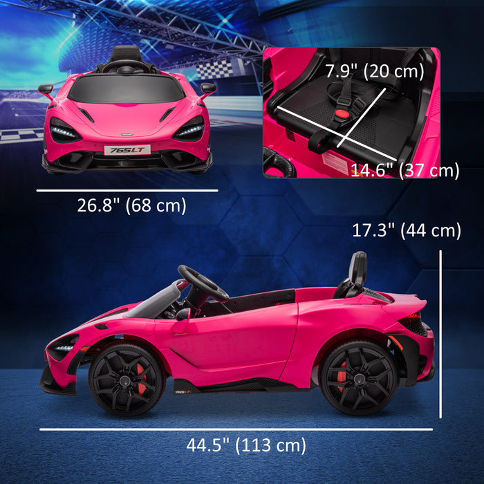 Qaba Mclaren 765lt Voiture Electrique 12 V Sous Licence Pour Enfants, Alimentee Par Batterie, Avec Portes Papillon, Telecommande, Demarrage Lent, Lumieres Led, Klaxon Musical, Rose