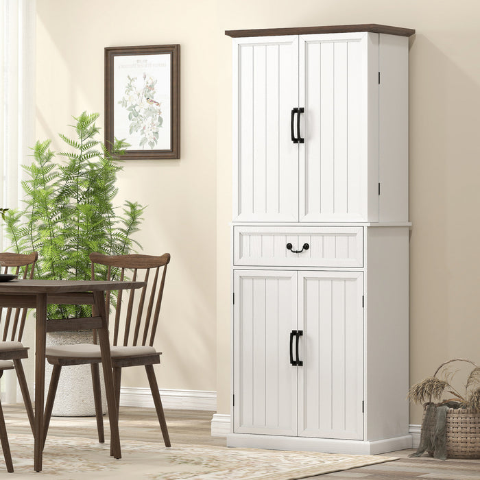 HOMCOM Armoire de cuisine avec eclairage, meuble de rangement, blanc