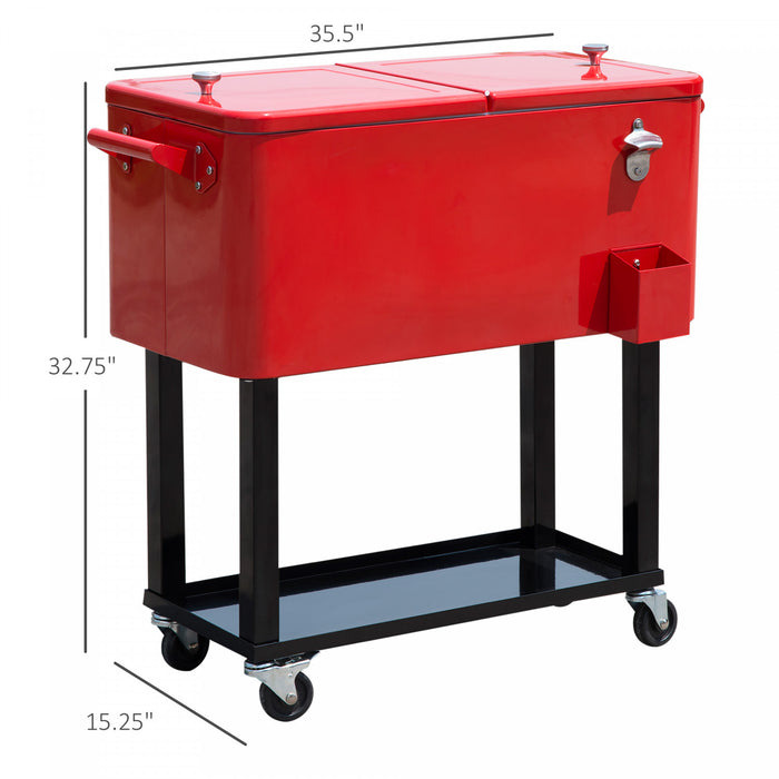 Outsunny 80 litres, chariot refrigerant a roulettes, portable, pour terrasse, biere glacee, boissons