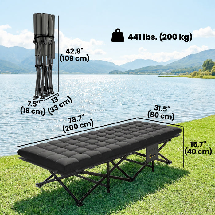 Outsunny Lot de 2 lits de camping avec matelas, lits pliants extra-larges de 80 cm, noir