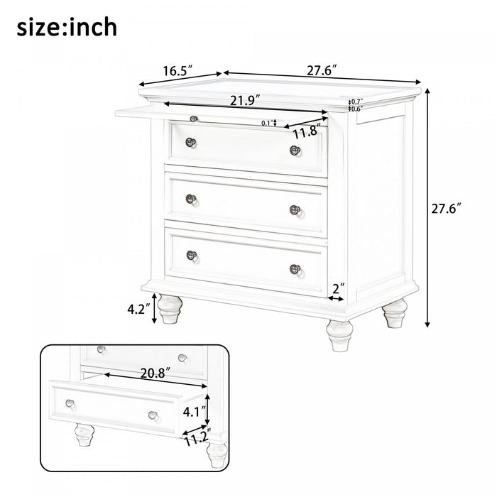 U_Style Table de Nuit Peinte 27.6 po avec Tiroir Coulissant et 3 Tiroirs, Brun