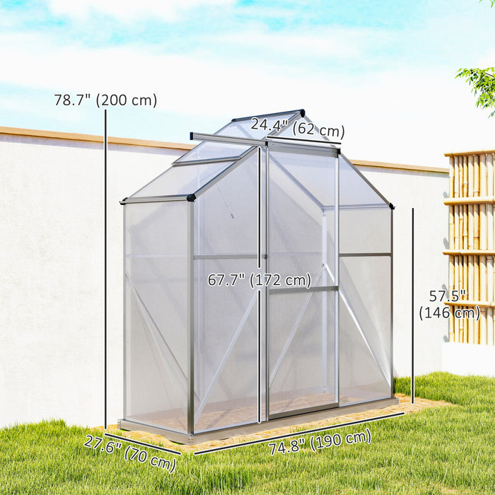 Outsunny Serre de plain-pied en aluminium et polycarbonate de 6x2,5pi, gris