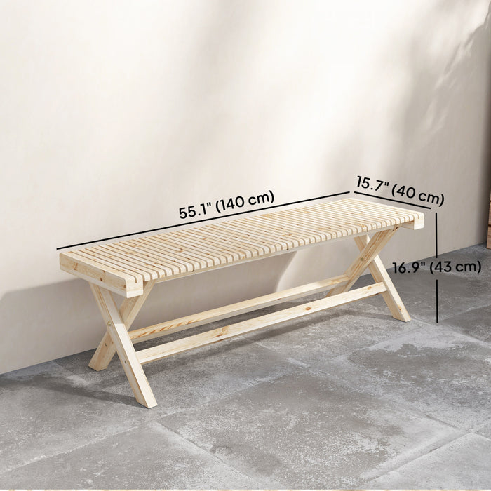 Outsunny Banc de Jardin 140 cm 2 Places, Banc Exterieur, Finition Bois Naturel