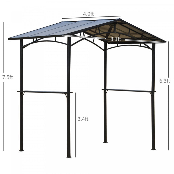 Outsunny 8' X 5' Gazebo De Grill Bbq D'exterieur Gazebo Auvent Avec Etageres Laterales Pc Toit Aluminium