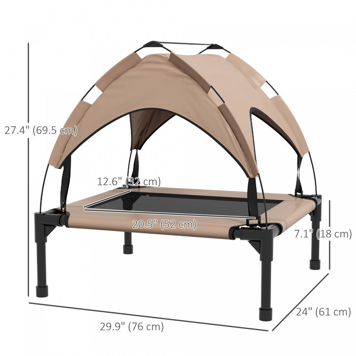 Pawhut Lit Sureleve Pour Chien Avec Auvent, Lit Rafraichissant , Lit Sureleve Portable Avec Maille Respirante Lavable, Pour Interieur Et Exterieur, Petit Et Moyen Chien, 30\" X 24\" X 27\", Cafe