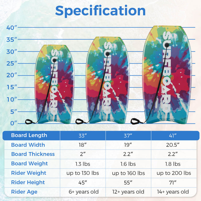 Costway 37\" Body Board Leger Avec Eps Core Xpe Deck Hdpe Fond Croissant Tail Colore