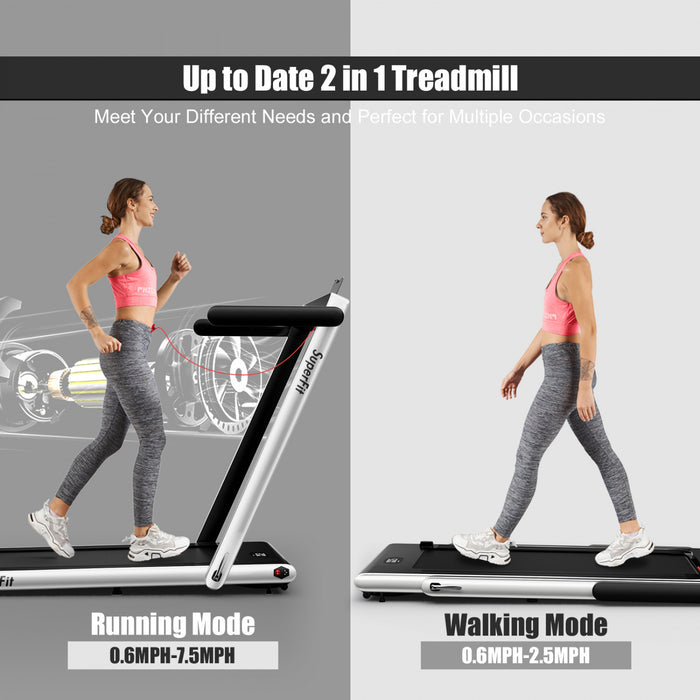 Tapis De Course Pliable 2 En 1 Superfit, Avec Haut-parleur, Telecommande Et Controle Via Application, Moteur 2,25 Hp, 2 Modes : Marche Et Course, Vitesse De 1 A 12 Km/h, Blanc