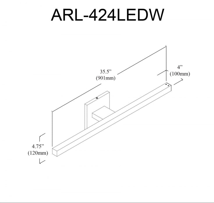 Lumière de coiffeuse Arandel de Dainolite de 4 po de diamètre en acrylique blanc qui diffuse la lumière, avec fini noir mat et ampoule à DEL de 24 W