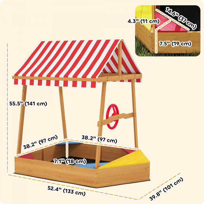Qaba Bac a sable pour enfants avec housse, 4 sieges, bac a sable bateau avec gouvernail, pont, doublure inferieure, bac a sable, 52\" x 40\" x 55,5\", pour enfants de 3 a 8 ans, jaune