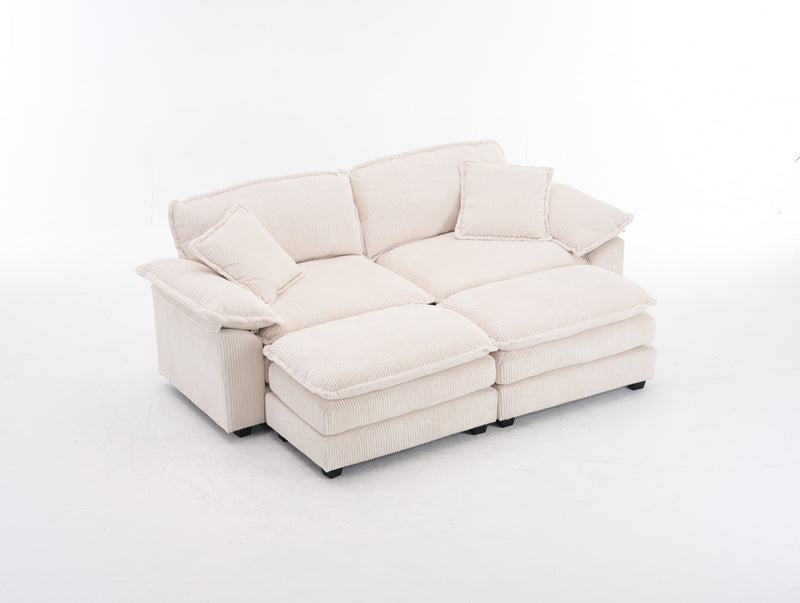 Liam Canape modulaire confortable Cloud 84,6\" avec revetement en velours cotele, Blanc