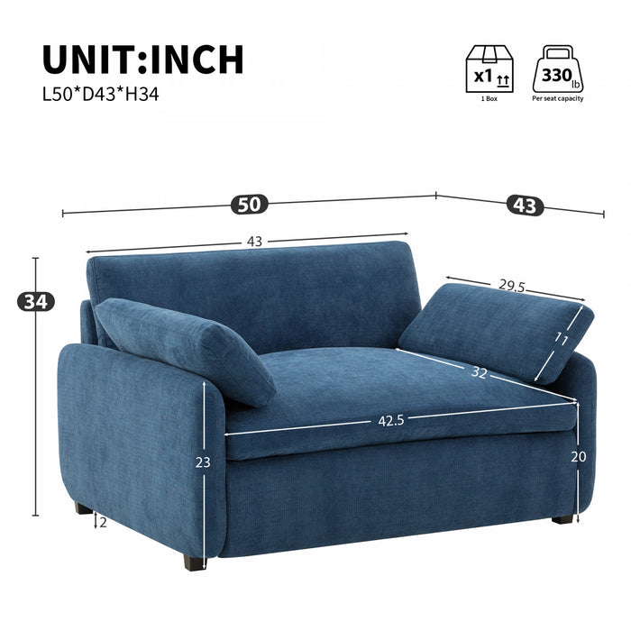 Fauteuil d’appoint surdimensionne Olivia avec coussins, bleu