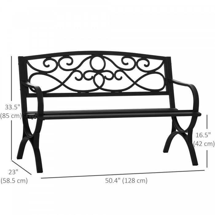 Banc d'exterieur 2 places Outsunny, canape deux places avec accoudoirs, noir
