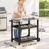 Outsunny 3-Shelf Outdoor Grill Dining Cart Pizza Oven Stand with Stainless Steel Top, Movable BBQ Food Prep Table Outdoor Kitchen Island with Hooks Wheels Handle, Charcoal Grey