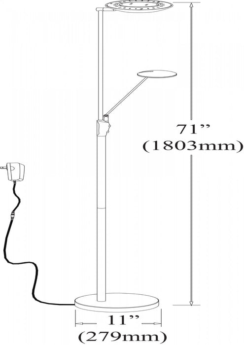 Lampe à pied Mother & Son de Dainolite avec fini chromé satiné et poli et ampoule à DEL