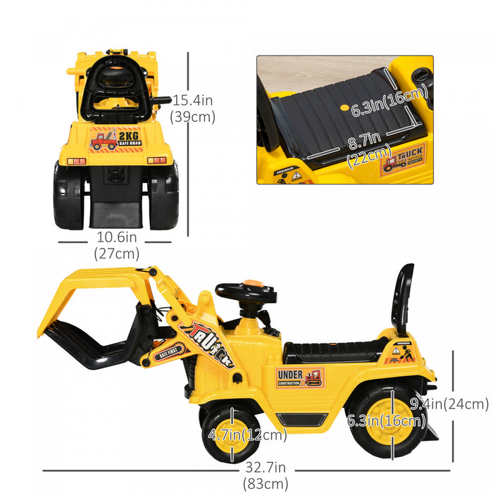 Aosom Kids Pelleteuse Avec Pince, Chariot De Traction Avec Son Realiste, Camion De Construction Avec Rangement Sous Le Siege, Roues A Bande De Roulement, Conception Sans Alimentation
