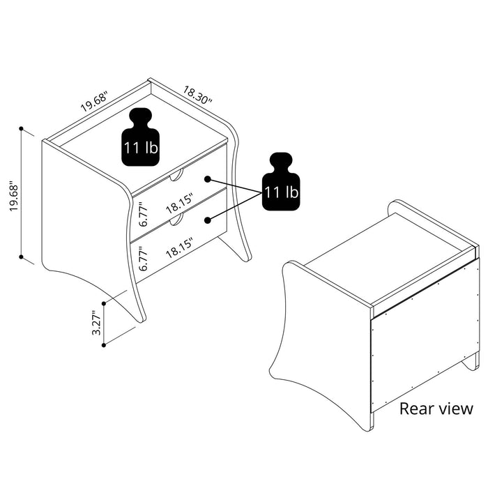 Table de nuit Coney style mid-century moderne 20\" en blanc (2 tiroirs) - Lot de 2