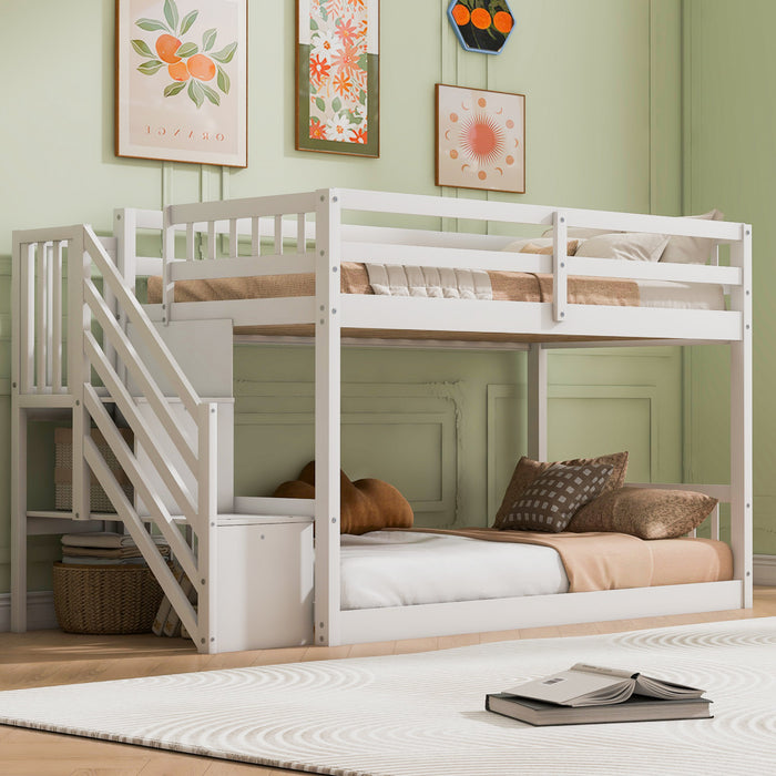 Lit superpose Liam au sol avec echelle et rangement, simple sur simple, blanc