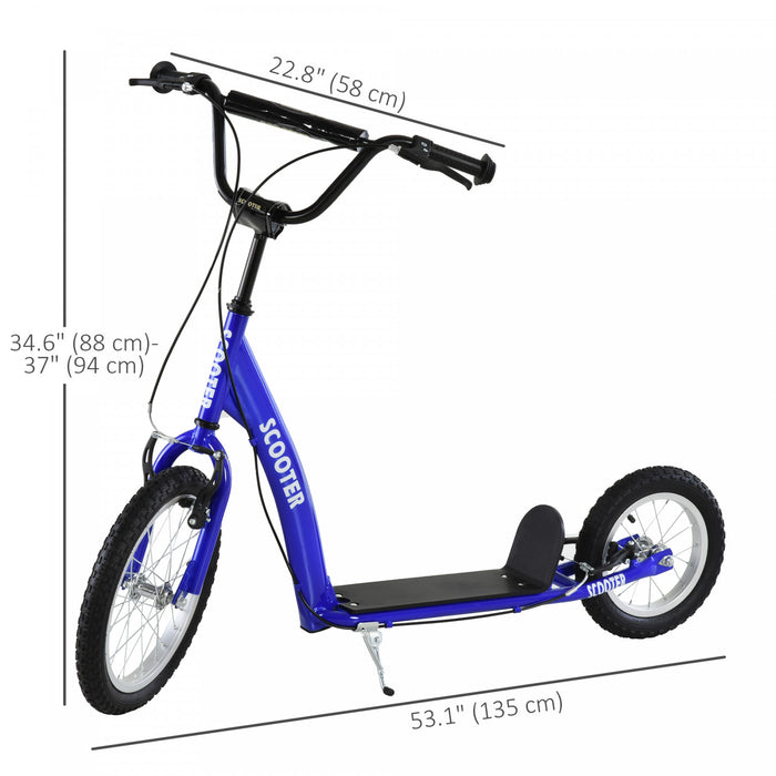 Aosom Trottinette Pour Enfants Avec Guidon Reglable Et Double Frein, Bleu