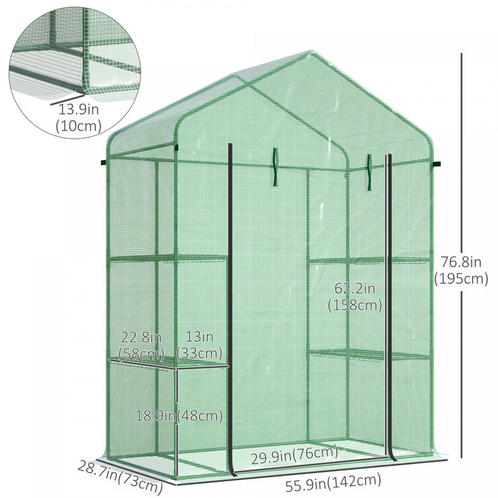Outsunny Mini Serre, Serre De Jardin Avec 4 Etageres, Porte A Enroulement