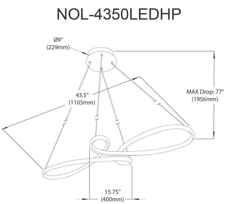 Luminaire suspendu horizontal Nola de Dainolite en silicone blanc qui diffuse la lumière, avec fini noir mat et ampoule à DEL de 50 W