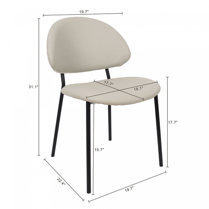 Chaise laterale contemporaine moderne en cuir vegetalien et metal Haven, gris pierre - Lot de 4