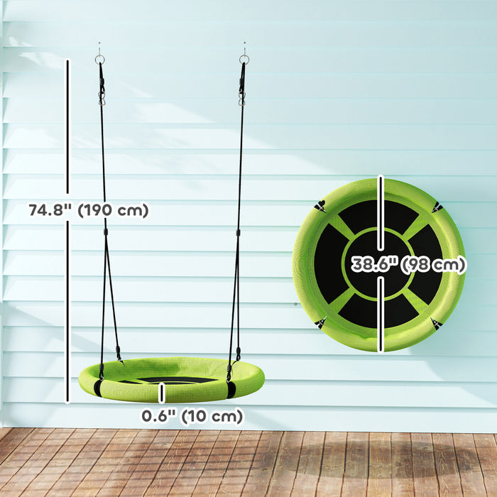Balancoire en forme de soucoupe Qaba pour enfants, siege de 98 cm de diametre avec cordes reglables, pour exterieur, aire de jeux, jardin, vert