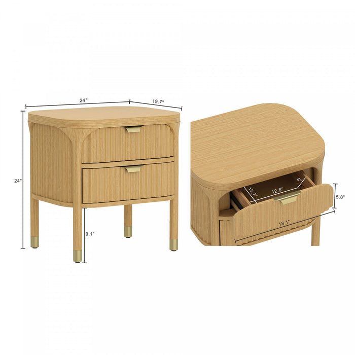 Table de nuit contemporaine Park 24\" en bois naturel (2 tiroirs)