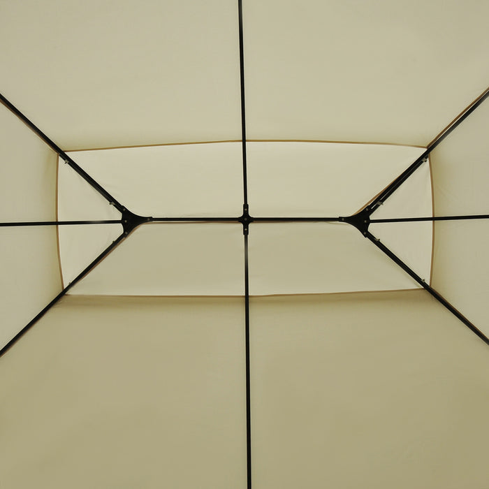 Outsunny 13'l X 10'w X 8.8'/6.5h Patio Gazebo Exterieur 2-tiers Jardin Canopee Parasol Abri Avec Rideaux Blanc Creme