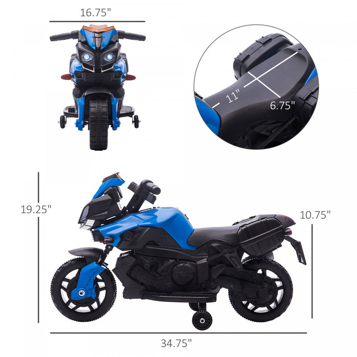 Aosom Enfants Pedale Electrique Moto Ride-on Jouet Alimente Par Batterie Rechargeable 6v Corne Phares Moto Roues D'entrainement Sons Realistes 3 Km/h Vitesse Max Pour Filles Garcon 18 - 48 Mois Bleu