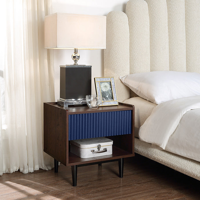 Ensemble de 2 tables Duane style milieu du siecle moderne : table basse et table d’appoint, bleu marine