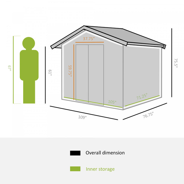 Outsunny Abri De Jardin 9.1'x 6.4' X 6.3' Avec Plancher En Acier Vert