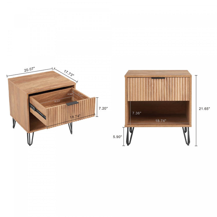 Table de nuit moderne Dumbo 20\" a cannelures en brun dore (1 tiroir)