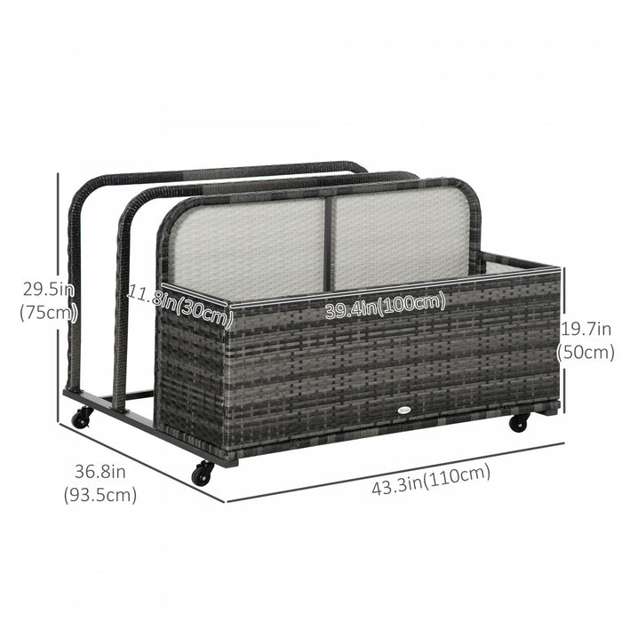 Outsunny Organisateur De Rangement Exterieur En Rotin Pour Piscine, Gris