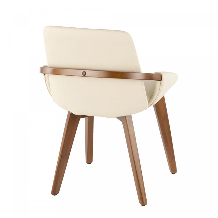Chaise de salle à manger de style du milieu du 20e siècle Cosmo en similicuir - noyer et crème