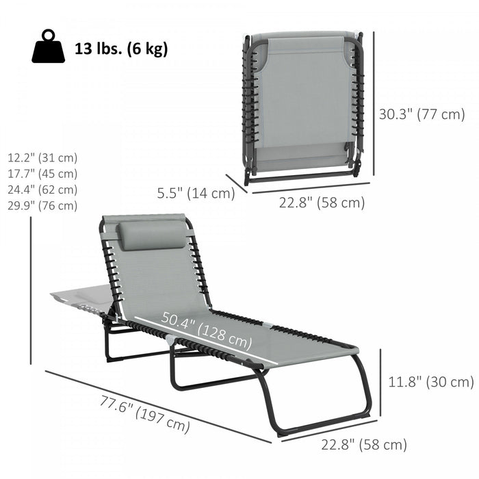 Outsunny Chaise Longue Pliante, Chaise Longue Avec Appui-tete, Gris Clair
