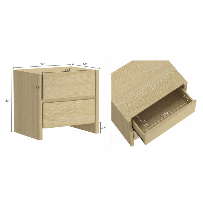Table de nuit moderne Linda 24\" en chene naturel (2 tiroirs) - Lot de 2