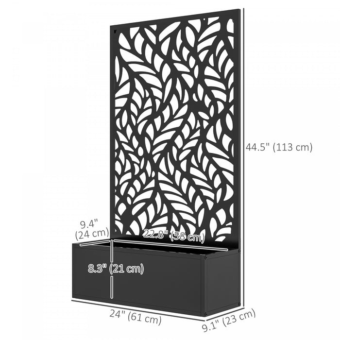 Outsunny Ecran D'intimite Exterieur Avec Jardiniere, Panneau D'intimite En Metal Et Lit De Jardin Sureleve, Mural Ou Autoportant, Pour Jardin, Terrasse, Piscine, Jacuzzi