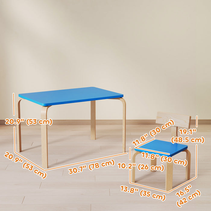 Qaba Ensemble Table et 2 Chaises pour Tout-Petits, Table et Chaises, Bleu