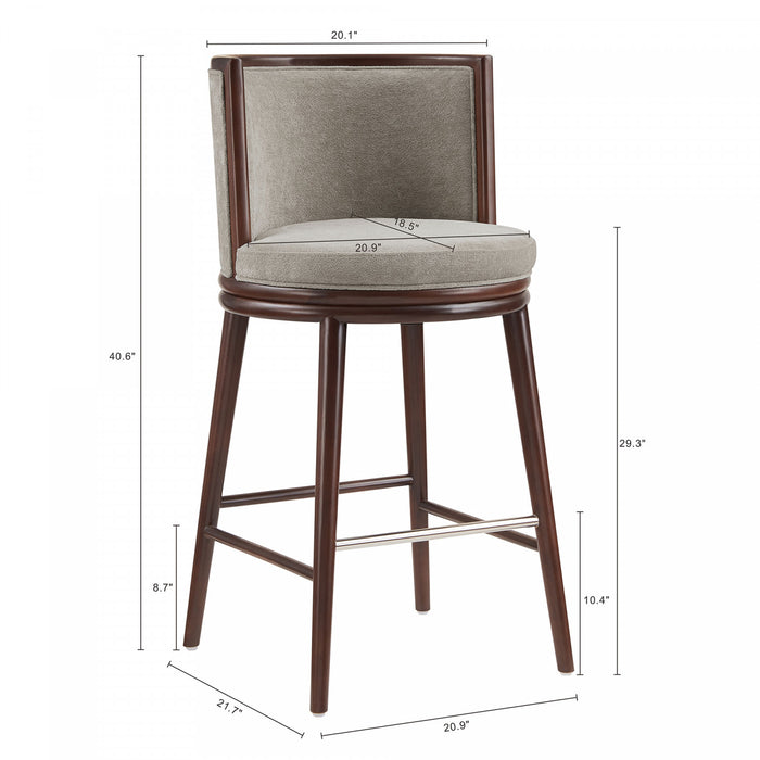 Tabouret de bar moderne en bois et tissu Evalyn, coloris colombe - Lot de 2