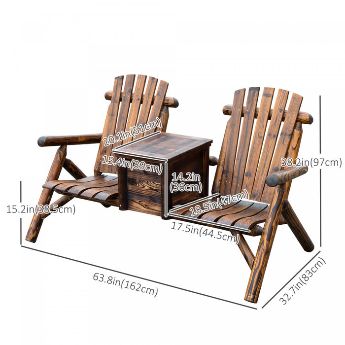 Banc De Jardin Double En Bois Outsunny 64\" Avec Table, Brun Rustique